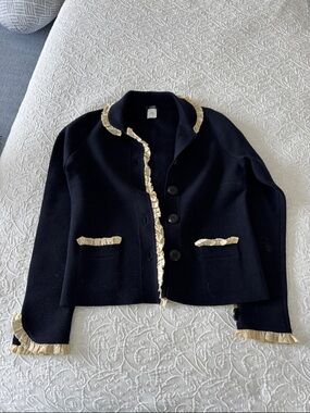 J. Crew Black Blazer with Cream Ruffle Trim